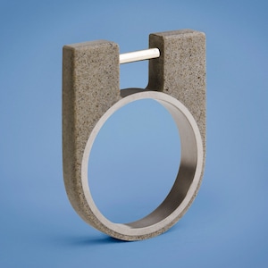 Gray Concrete Ring and inner Titanium / Modern Jewelry / Handmade / Brutalism Architecture