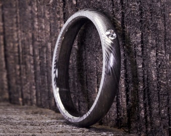 Handmade Damascus Steel Wedding Band Ring, Silver Pattern