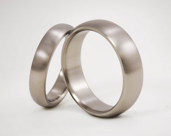 Matte Titanium Wedding Bands ULTRALIGHT / Rounded Silver Wedding Rings / Minimalist Engagement Rings Set / Gift