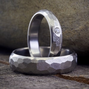 Handmade Hammered Titanium Wedding Band: Rustic Faceted Ring