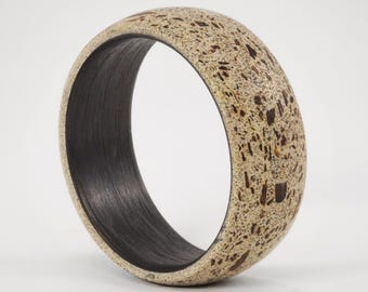 Mens Beige Concrete Ring, Lapacho Wood Flakes, Carbon Fiber Band