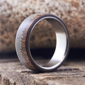 Mens Wood and Concrete Wedding Band, ULTRALIGHT Inner Titanium, Solid ...