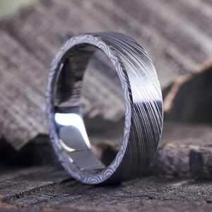 Darkened Damascus Steel Wedding Bands / Unique Wild Patterned Wedding Rings / Millenary Technique / Handcrafted Fine Jewelry image 3