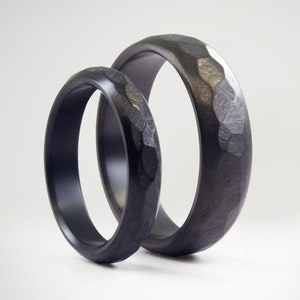 Black Zirconium Hammered Wedding Bands, Handmade Hammered Zirconium Bands, Wedding Rings, Faceted Rings, Zirconium Wedding Rings