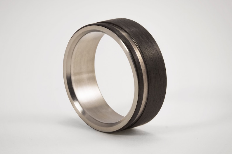 Carbon Fiber Wedding Ring Set With Low Relief Solid Carbon Etsy