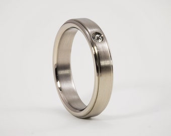 Brushed Titanium Engagement Ring ULTRALIGHT/ Flat Silver Wedding Ring / Minimalist Wedding Band / Crystal /Gift
