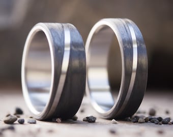 Mens And Womens Carbon Fiber Wedding Bands, ULTRALIGHT Brushed Titanium Detail, Engagement Rings, Handmade Jewelry