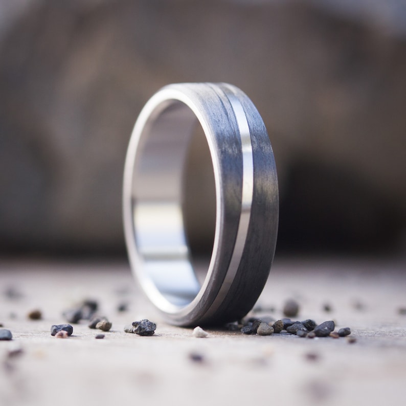 Mens Carbon Fiber Wedding Ring Inner Titanium Brushed Etsy
