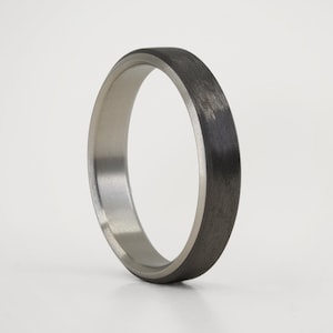 Carbon Fiber Wedding Ring Inner Titanium, ULTRALIGHT Beveled Edges, Mens Engagement Band, Handmade Jewelry, Gift for him, Black Wedding Band
