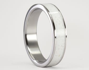 Handmade Carrara Marble Titanium Band, White Stone Ring