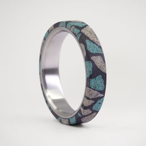 Terrazzo Ring: Turquoise & Gray Concrete, Titanium Inner, Handmade