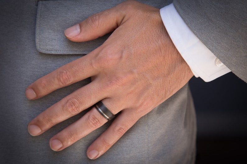 Carbon Fiber Wedding Ring Set With Low Relief Solid Carbon Etsy