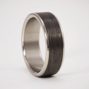 Carbon Fiber Wedding Ring Inner Titanium, ULTRALIGHT Polished Titanium Edges, Mens Engagement Band, Handmade Jewelry, Black Wedding Band