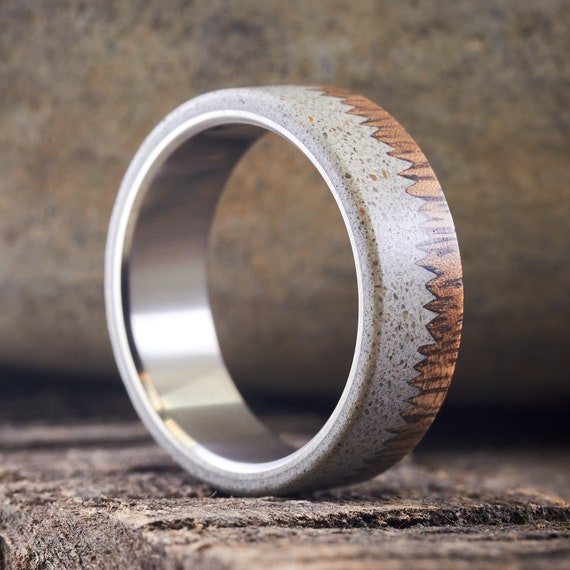 Mens Wood and Concrete Wedding Band Inner Titanium Solid - Etsy