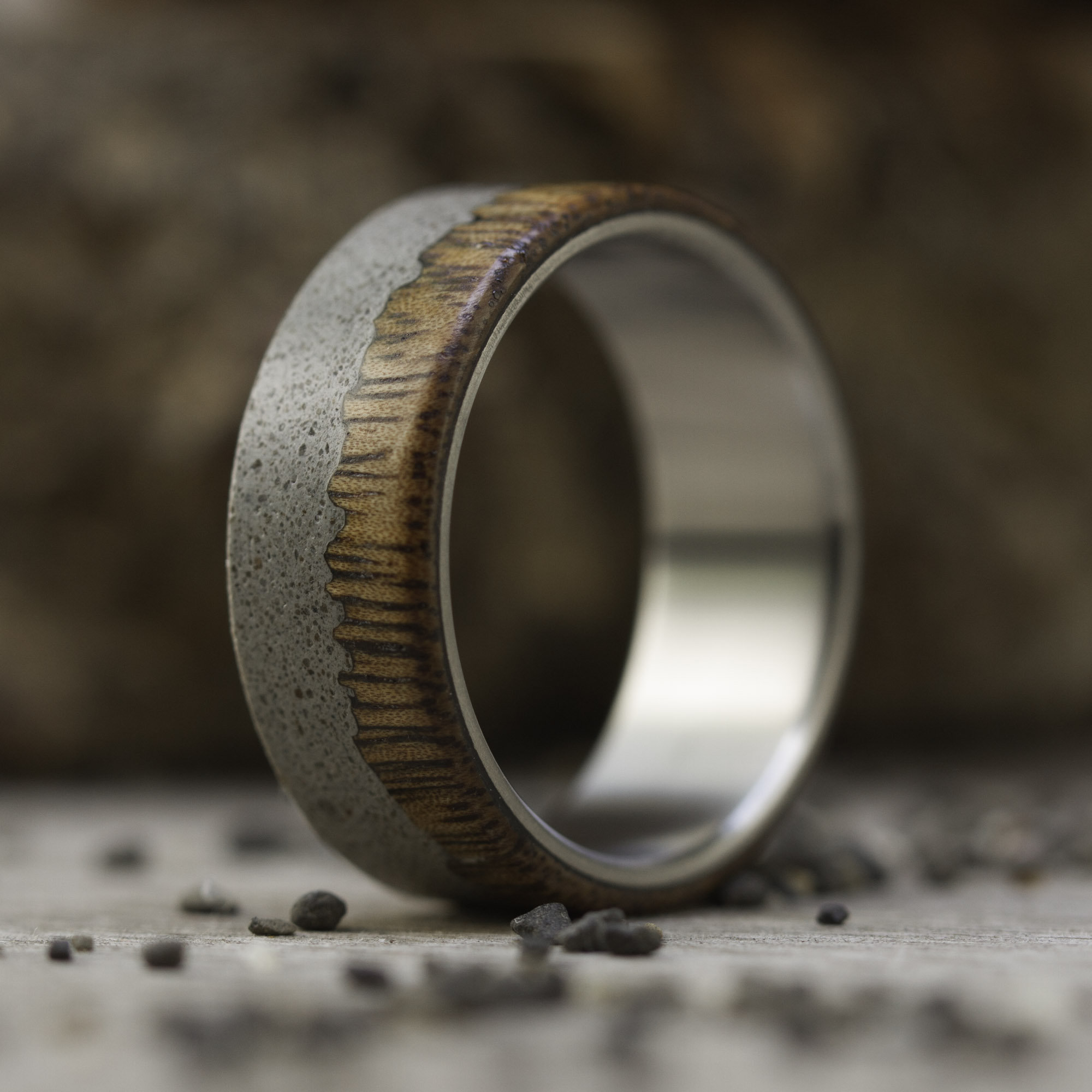 Mens Wood and Concrete Wedding Band Inner Titanium Solid | Etsy