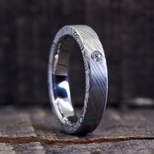 Darkened Damascus Steel Wedding Bands / Unique Wild Patterned Wedding Rings / Millenary Technique / Handcrafted Fine Jewelry image 4