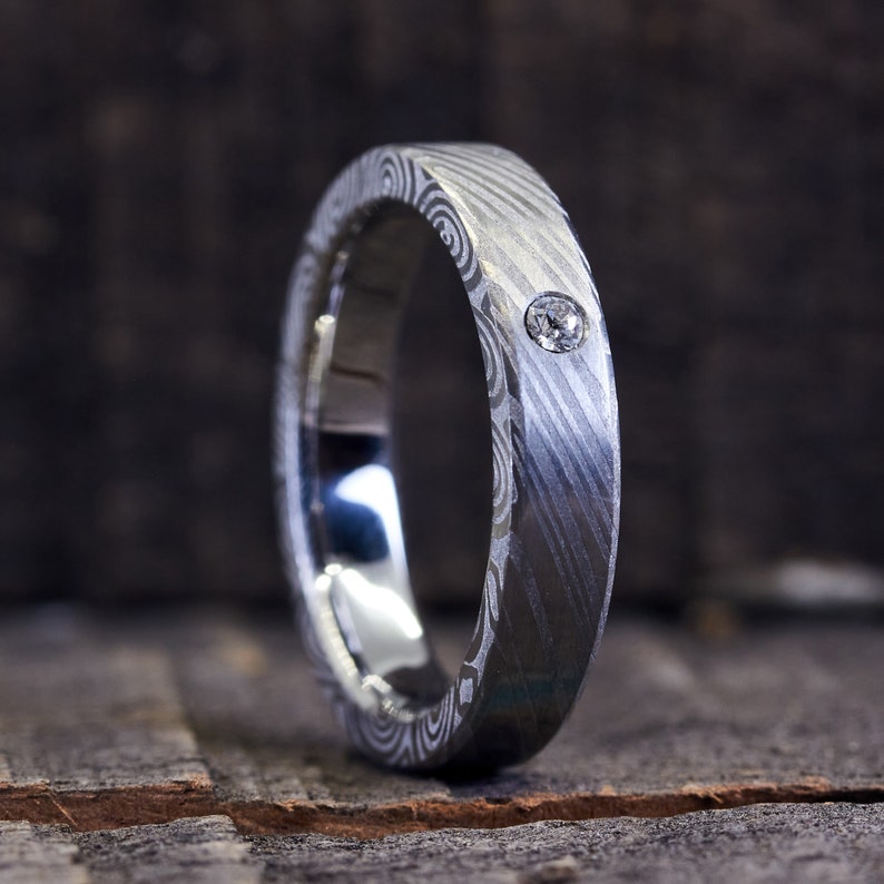 Darkened Damascus Steel Wedding Bands / Unique Wild Patterned Wedding Rings / Millenary Technique / Handcrafted Fine Jewelry image 4