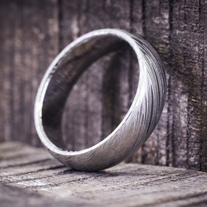 Mens Damascus Stainless Steel Ring, Handmade Jewelry, Mens Wedding Band, Plot Silver Pattern Wedding Ring, Gift for him, Anniversary