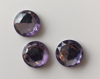 Vintage acrylic lucite faceted cabochon - Lavender purple - 15mm round - 3 pieces