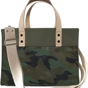 Small Camo Canvas Tote Bag with Adjustable Strap