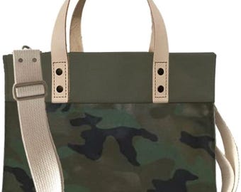 Small Camo Canvas Tote Bag with Adjustable Strap