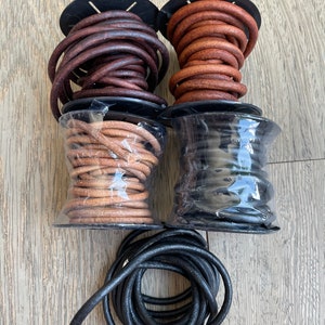 Assorted round leather cord - 6mm round, large spools