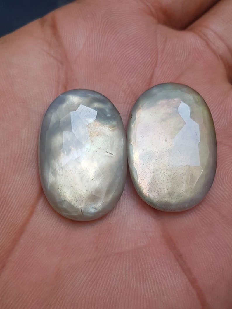 1 Pair Natural Pearl Smokey Doublet Oval Shape Faceted Cabochons 30x20 MM C2813 AAA Quality Pearl Smokey Doublet Cabochons
