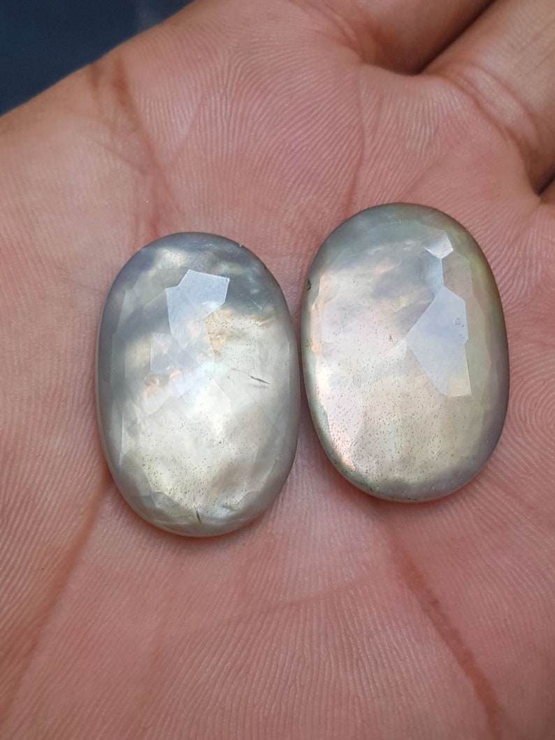 1 Pair Natural Pearl Smokey Doublet Oval Shape Faceted Cabochons 30x20 MM C2813 AAA Quality Pearl Smokey Doublet Cabochons
