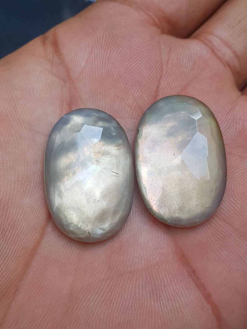 1 Pair Natural Pearl Smokey Doublet Oval Shape Faceted Cabochons 30x20 MM C2813 AAA Quality Pearl Smokey Doublet Cabochons