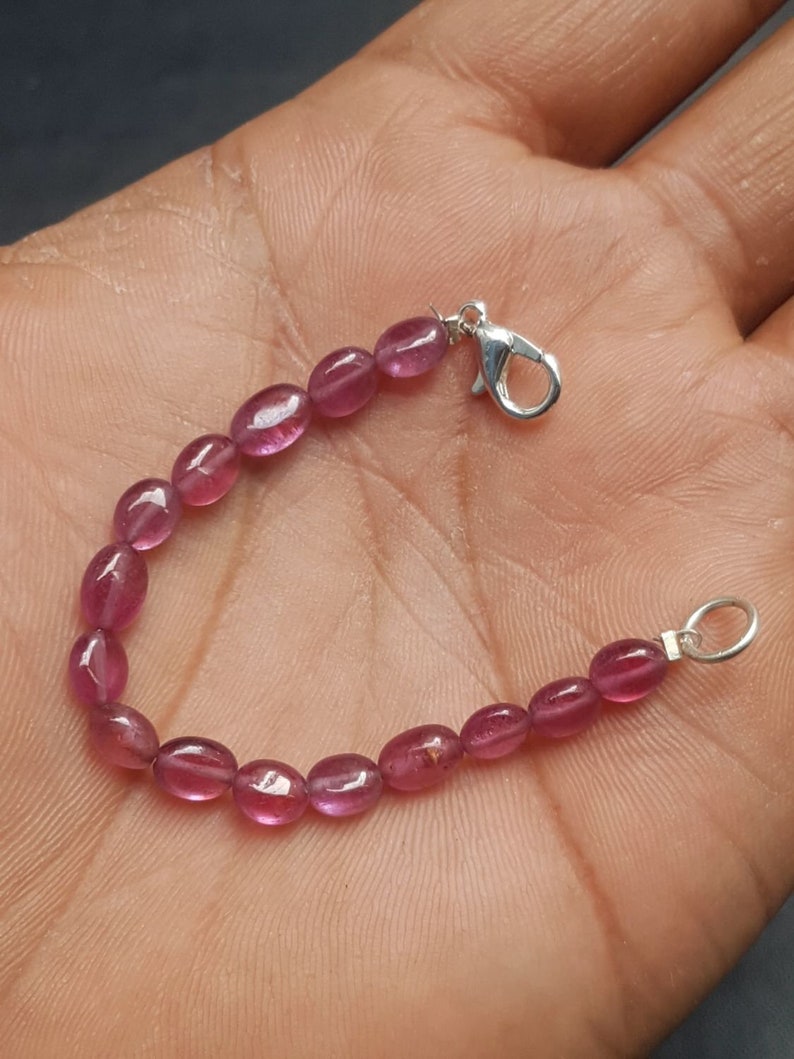 5 Inch Pink Sapphire Bracelet AAA Quality Bracelet 6-7.5 MM Size Loose Gemstone C3554 Natural Pink Sapphire Oval Shape Smooth Beads