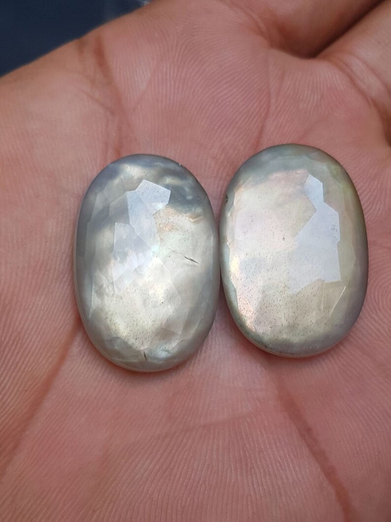 1 Pair Natural Pearl Smokey Doublet Oval Shape Faceted Cabochons 30x20 MM C2813 AAA Quality Pearl Smokey Doublet Cabochons