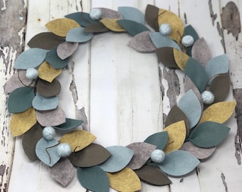 Contemporary Modern Felt Wreath, Home Decor, Housewarming, Gift for Her, Front Door Wreaths, Wool Felt, Modern Decor, 16”, #feltwreath