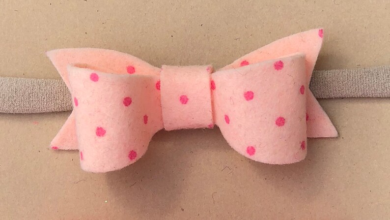 Mini Polka Dot Bow Headband in Shocking Pink and Peach Newborn Girls Set of 2 Wool Felt Bow Headbands,Baby Classic Bow Headband