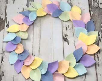 Easter Made to Order 12 Total Diameter and Purple Spring or Summer Wreath Green Small Felt Leaf Wreath in Pink