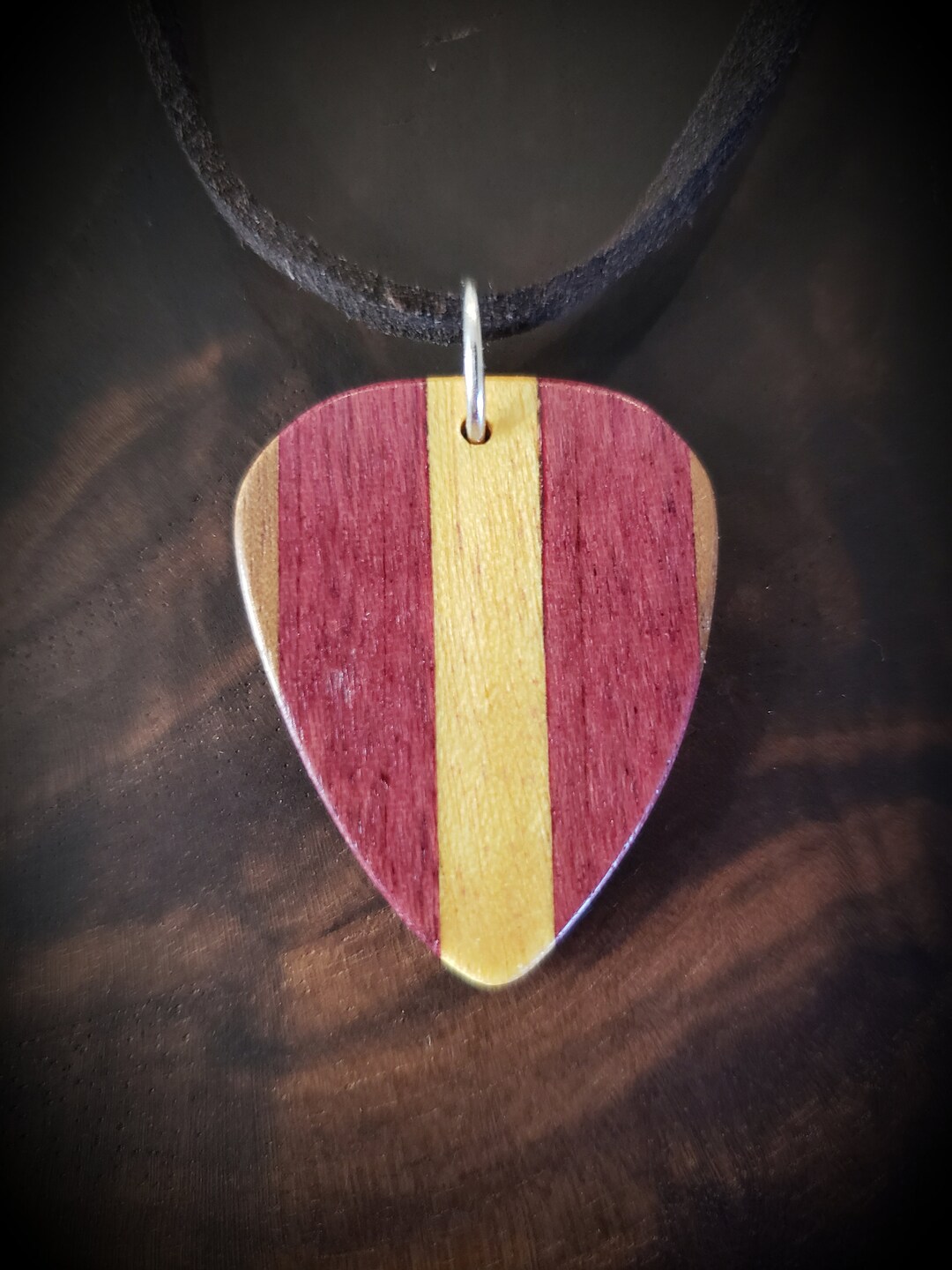 Exotic Wooden Guitar Pick Pendant Purpleheart Yellowheart Etsy