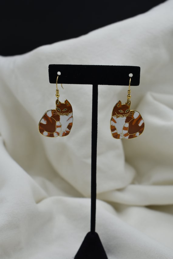 Vintage Gift for Cat Lover Jewelry Enamel Earring… - image 1