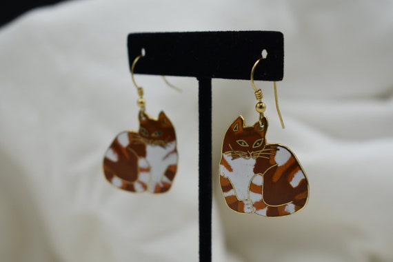 Vintage Gift for Cat Lover Jewelry Enamel Earring… - image 2