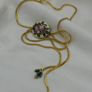 Vintage Beaded Floral Enamel Rose Jewelry Adjustable Y Necklace Gold Unique Vintage Jewelry for Gardener Floral Cloisonné