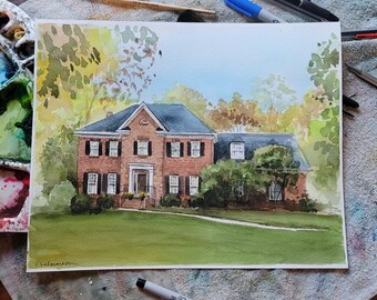 Home Portrait / House Painting / Hand drawn / Custom Watercolor