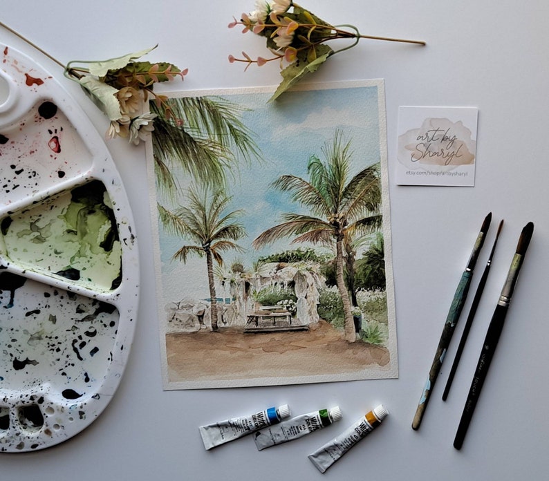 Landscape Painting, Watercolor, beach Painting, paint from picture// mothers day, Beach Watercolor, Nature Painting, ArtbySharyl image 9