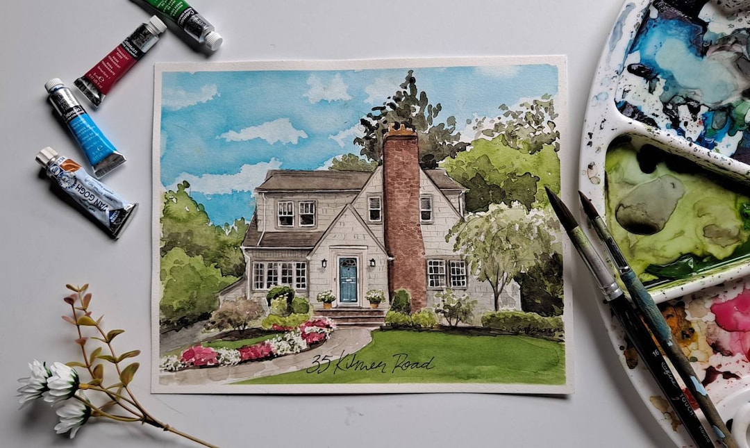Custom Watercolor House / Home Portrait / Hand Painted / House Drawing ...