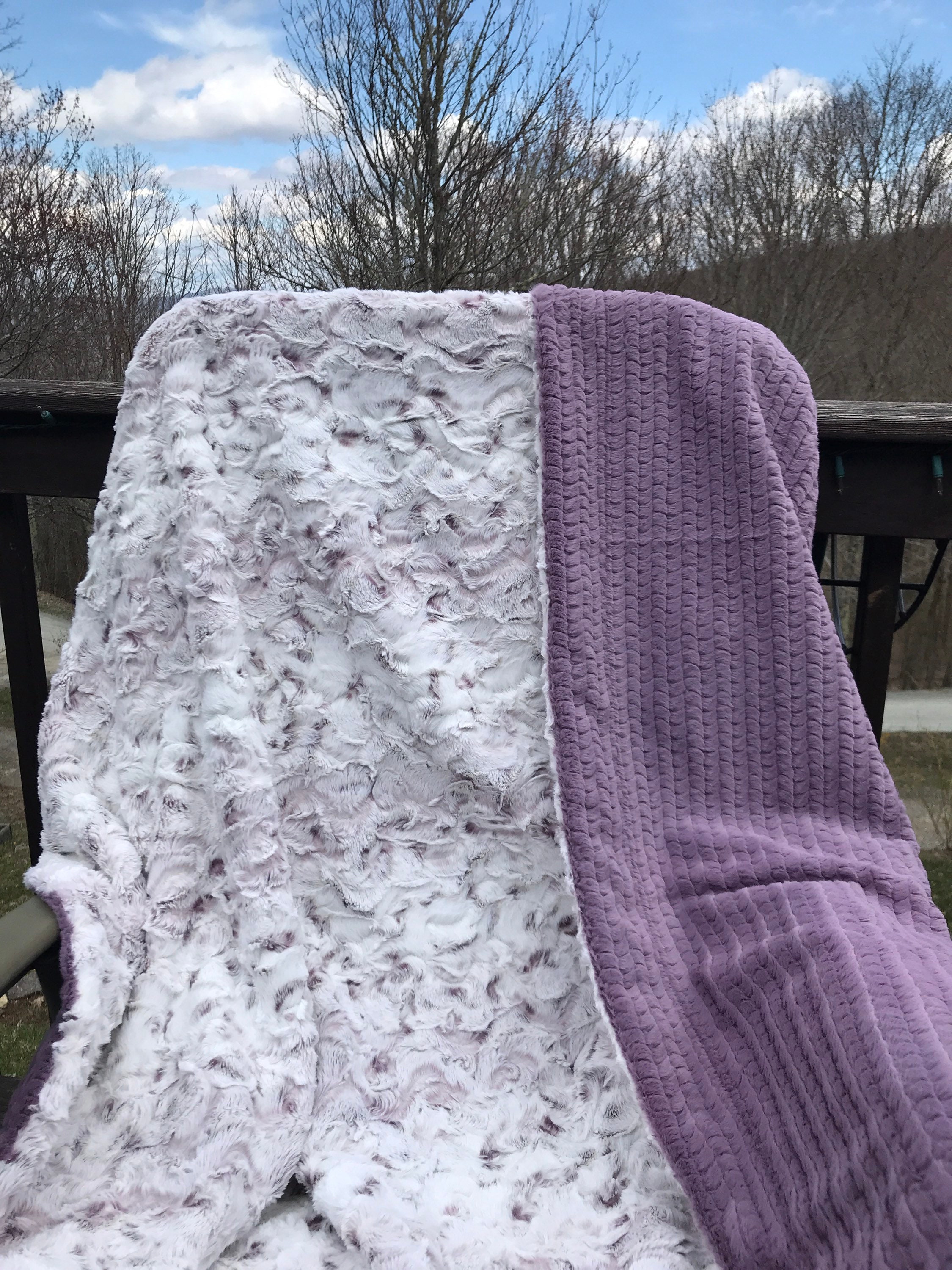 Elderberry Snowy Owl Minky Throw Blanket: Purple Faux Fur