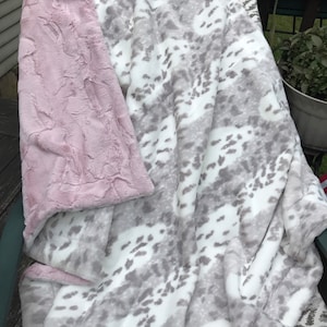 Silver Leopard & Rosewater Adult Minky Throw Blanket- Faux Fur Minky Blanket - 2 Layer Minky Throw  - Luxurious Minky - XL Minky Blanket