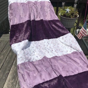 Minky Strip Throw Blanket,  Custom Minky Strip Quilt,  Luxuriously Soft Minky Throw, 2-Layer Minky Blanket, Washable Minky  Strip Throw