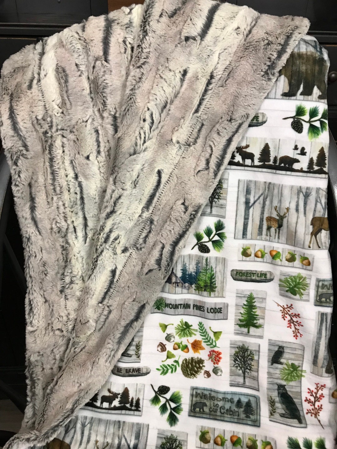 Mountain Memories, Christmas Gift, Minky Blanket, Rustic Minky Throw