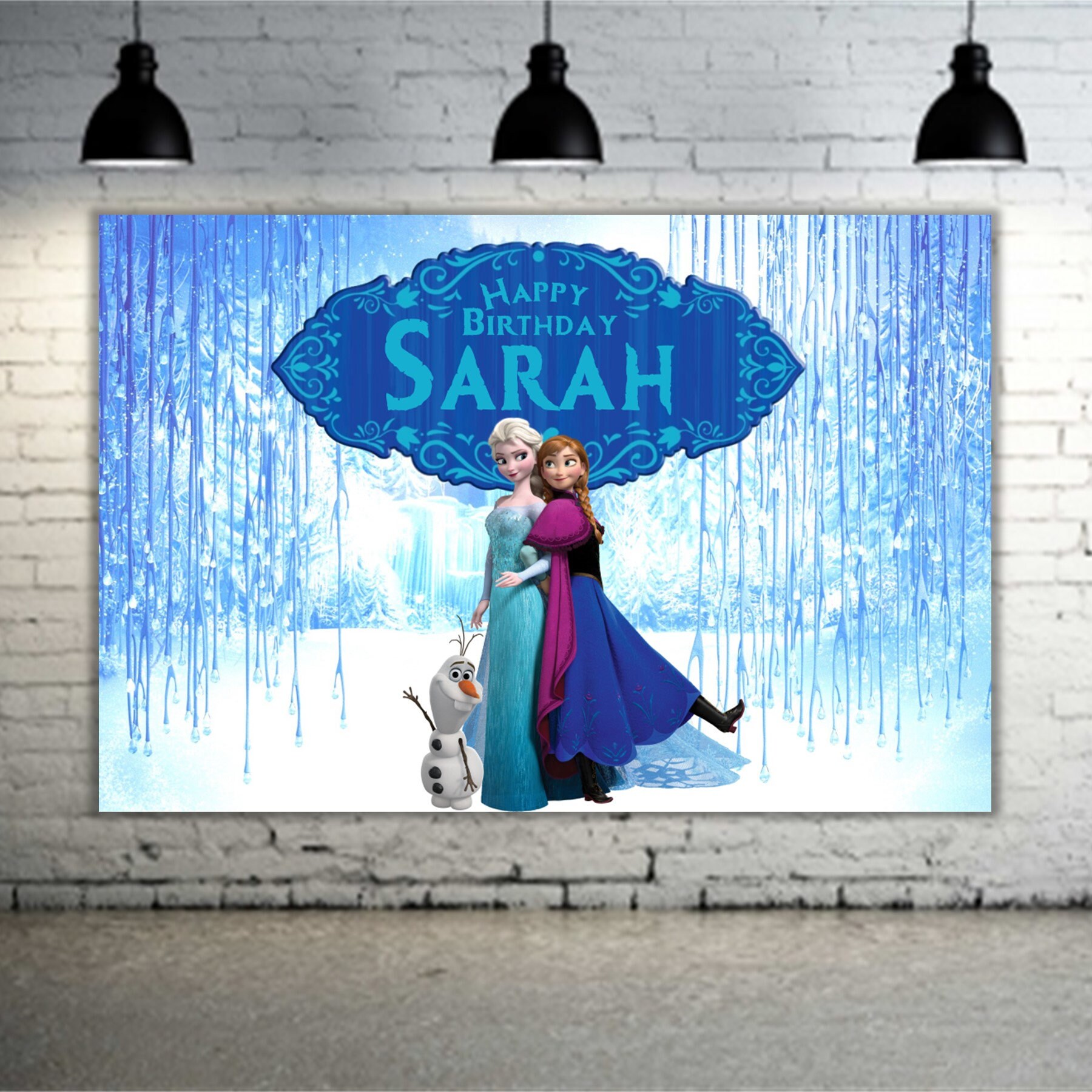 FROZEN ANNA ELSA OLAF PERSONALISED BIRTHDAY PARTY SUPPLIES BANNER BACKDROP  DECOR