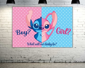 Stitch Angel Gender Reveal Party Banner