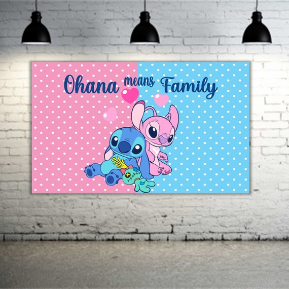 Ohana Means Family Stitch Angel Gender Reveal Party Banner 