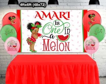 Watermelon Girl One in a Melon in Red  Party Banner