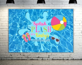 Splish Splash Girly Pool Waterslide Party Banner